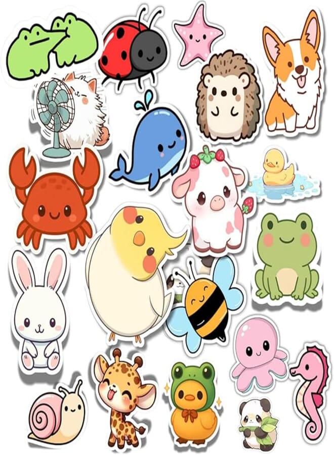 Scentiment 20 Pcs Little Cuties Animal Stickers Pack – Waterproof Vinyl Decals with Cute Frogs, Bunnies, Puppies, Whales, Bees | Adorable Aesthetic Stickers for Laptop, Water Bottle, Scrapbook & Gifts
